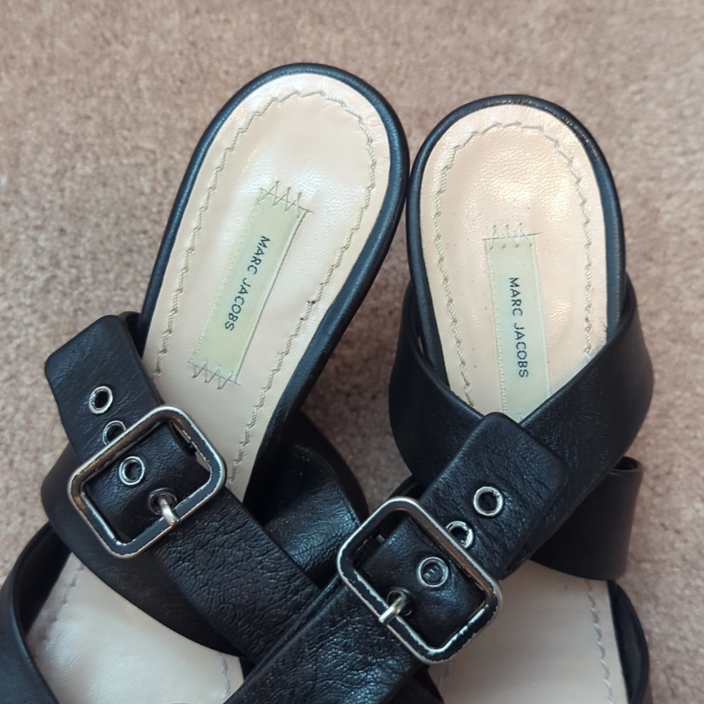 Marc Jacobs Peep Toe Leather Heels Size 8.5-9 USA or 39 EU - Picture 8 of 11